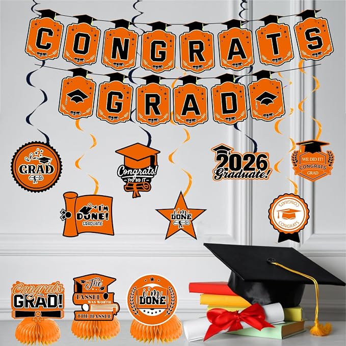 Graduation Decorations 2026 Orange Themed Set - Image 3