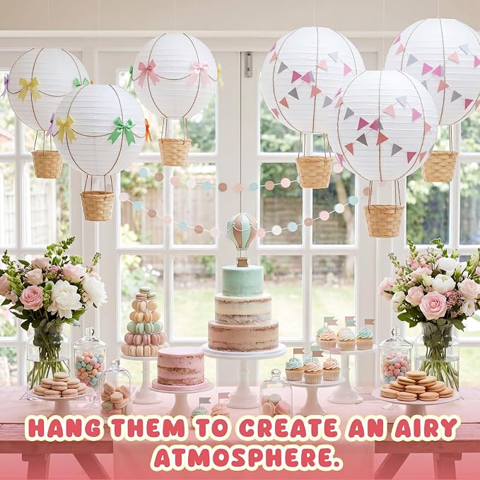 Lewtemi 12 Sets Hanging Hot Air Balloon Ceiling Decorations 10'' 12'' Baby - Image 6