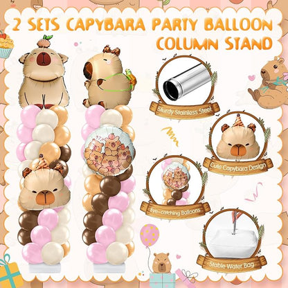 Kasyat 2 Sets Capybara Balloon Column Stand Kit Pink Brown Beige Orange - Image 3