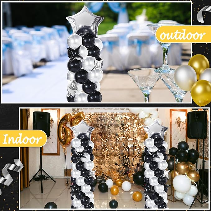 Gejoy 110 Pcs Black Silver Balloons Column Stand Kit Adjustable Tower Stand - Image 7