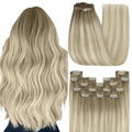 YoungSee Ash Blonde Hair Extensions Clip ins Ombre Platinum Blonde Mix Ash Blond Clip in Extensions Balayaage Real Hair Extensions Clip in Human Hair Long Straight Hair 120G 7Pcs 22Inch