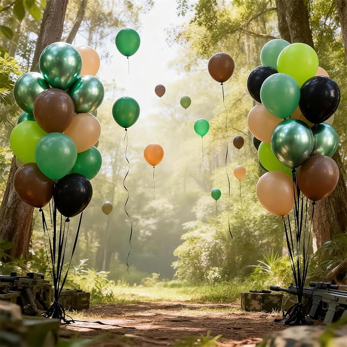 Retro Green and Brown Balloons Kit, Camo Dark Metallic Green Lime Brown Black - Image 5