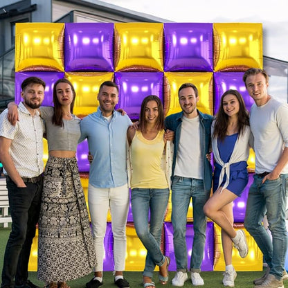 Metallic Purple Gold and Silver Double Sided Square Foil Balloons Wall - Image 4
