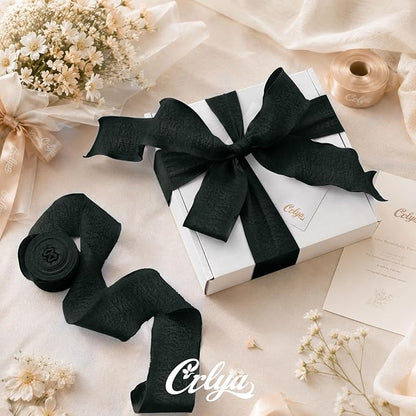 Black Ruffle Ribbon, 1-1/2 Inch x 10 Yards Chiffon Silk Ribbons | Crinkle ribbon - Image 2
