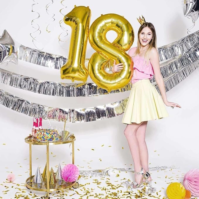 Gold 18 Number Balloons, 40 Inch Giant Number 18 Balloons Foil Mylar Helium - Image 3