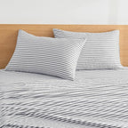 JELLYMONI 100% Natural Cotton Plaid King Pillowcases Set, 2 Pack Dark Gray with White Stripes Pattern Printed Pillow Covers with Envelope Closure(Pillows are not Included)