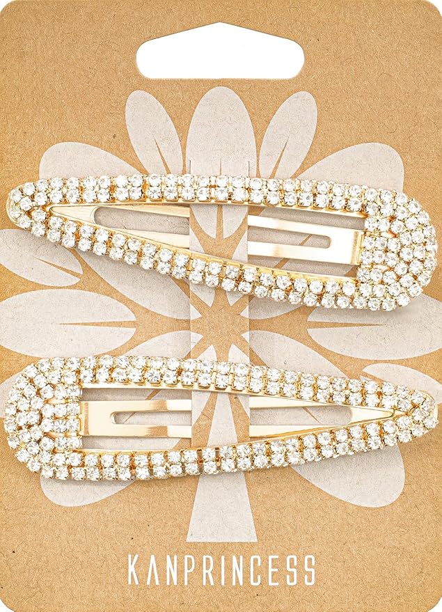 Hair Clips, 2Pcs 3.1Inch Rhinestone, Gold, Hair Accessories, Bridal, Wedding, Party, Prom Barrettes for Women Girls