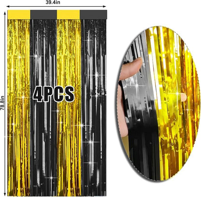 4 Packs Black and Gold Foil Fringe Curtain, Graduation Decorations 2025 - Image 6