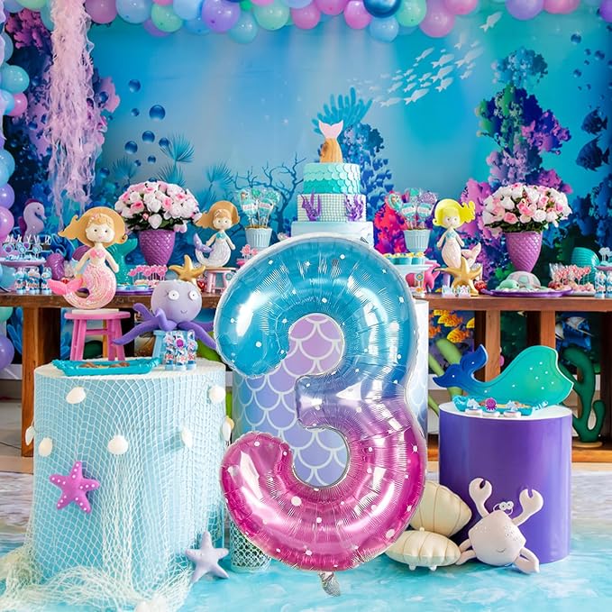 Large Blue Pink Starry 3 Balloons, 40 Inch Giant Mermaid Helium Mylar Foil - Image 8