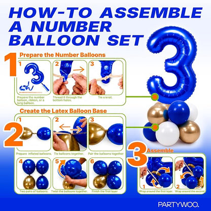 PartyWoo Number Balloons 40 Inch Blue Number 3 Kit - Image 7