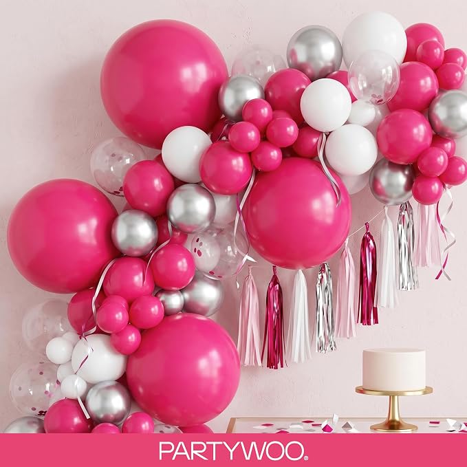 PartyWoo Hot Pink Balloons 100pcs Magenta Fuchsia Color 18 12 10 5 Inch | - Image 8