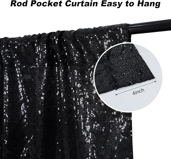 Juya Delight Black Sequin Backdrop, 6FTx8FT NO See-Through Photobooth Backdrop - Image 3