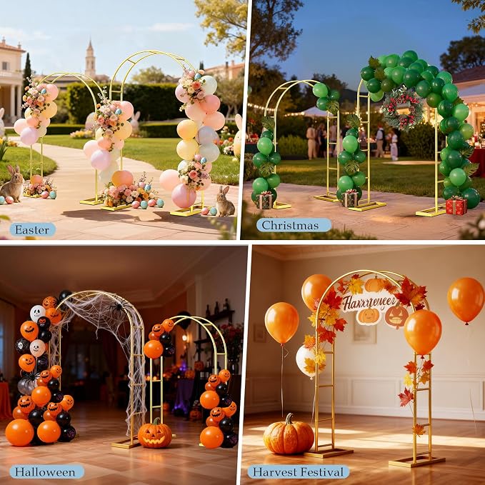 7.2FT 6FT Wedding Arch Backdrop Stand Set of 2, Balloon Arch kit | Metal Gold - Image 6