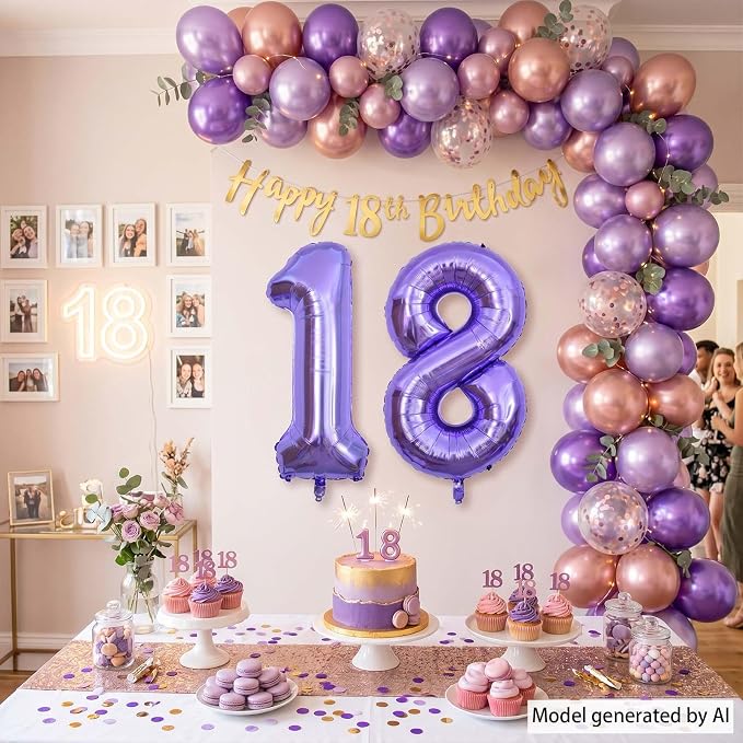 Purple Number 18 Balloon 40 Inch, Large Metallic Lavender Mylar Foil 18th - Image 6