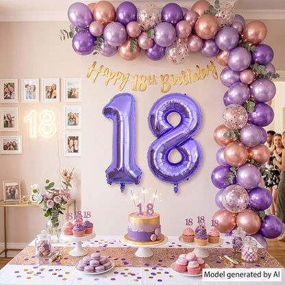 Purple Number 18 Balloon 40 Inch, Large Metallic Lavender Mylar Foil 18th - Image 6