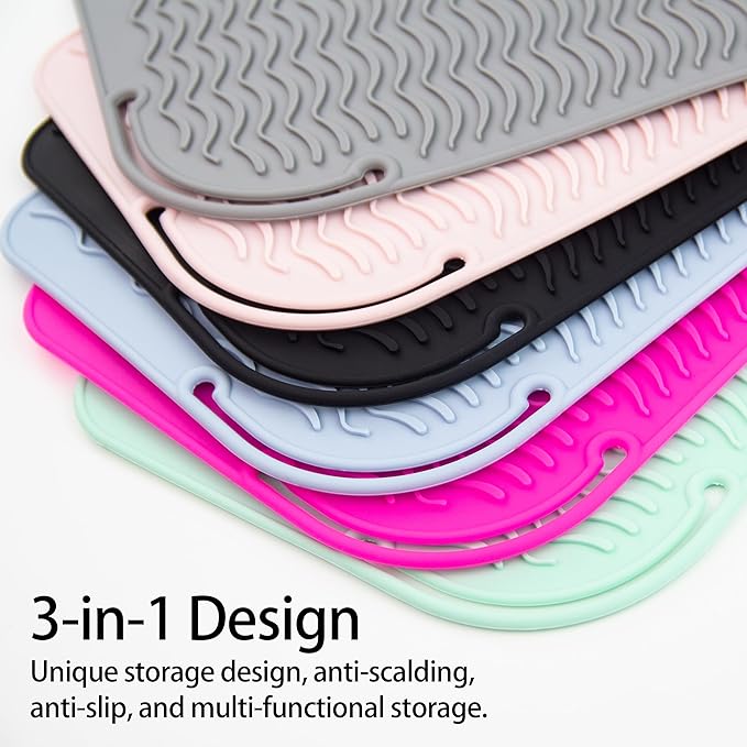 Heysam Professional Heat-Resistant Mat for Straighteners and Curling Irons, Portable Heat Tool Protector, Silicone Material-Protects Your Vanity, Standard Size: 9"x6.5"-Rose Red