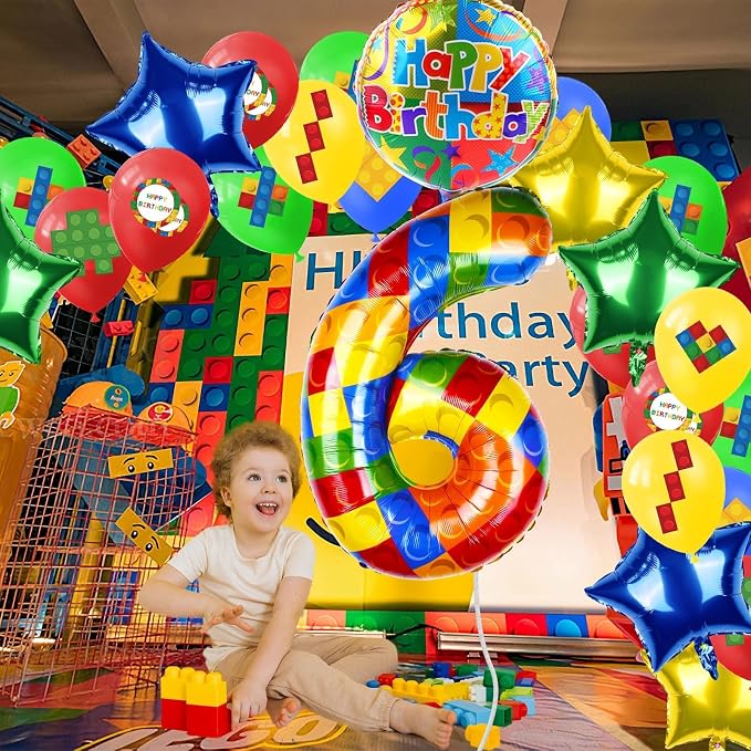 40 Inch Building Block Number Balloon Colorful Block Foil Balloons Block Themed - Image 3