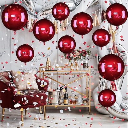 14 Pcs Burgundy Round Foil Balloons Halloween Maroon 4D Ball Balloons | - Image 7