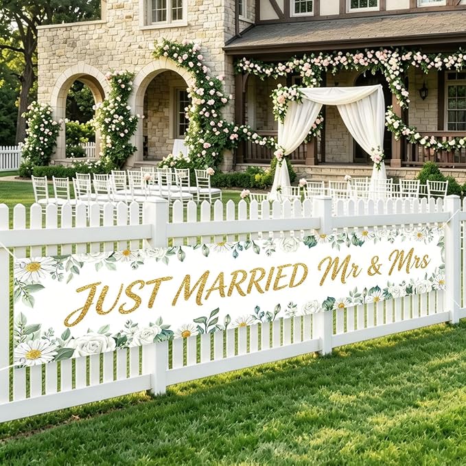 Just Married Mr And Mrs Wedding Decor Banner Decorations Party Hanging | by WETDNGQI