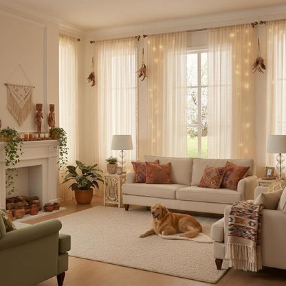 WAZZIO Boho Lace Curtains 108 Inch 2 Panel, Light Filtering Privacy Tassel & - Image 3