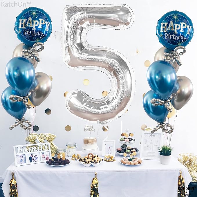 KatchOn Silver 5 Balloon Number 40 Inch | 5th Birthday Decorations, 5 Mylar - Image 7