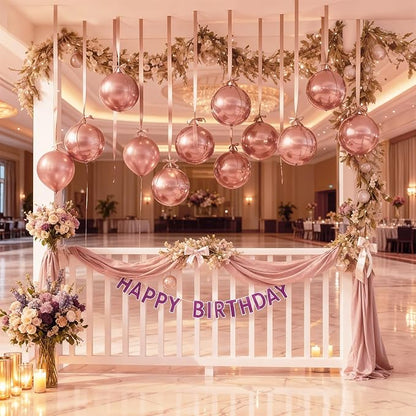 14 Pcs Rose Gold Round Foil Balloons 22/15/10 4D Ball Balloons Rose Metallic - Image 5