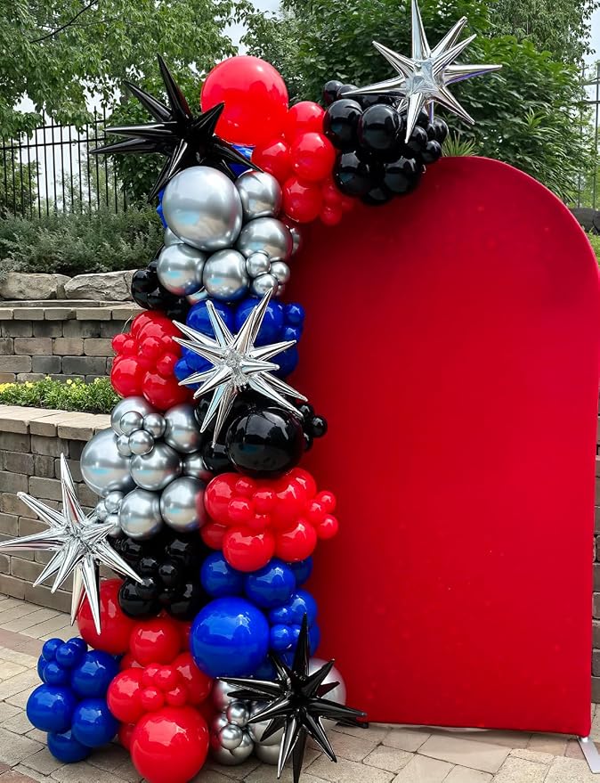 Black Red and Blue Balloons, Glitter Metallic Silver Balloon - Image 6