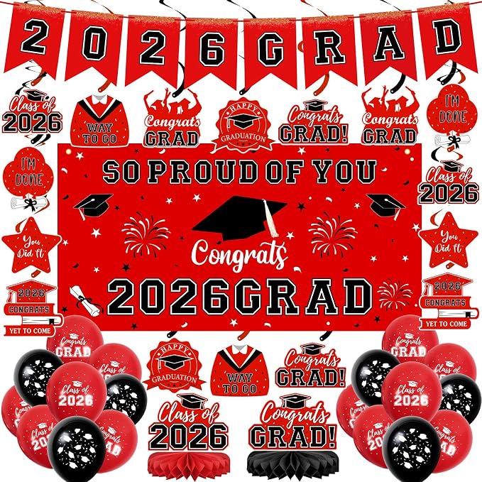 59Pcs Graduation Decorations 2026 Backdrop Balloons Banner Centerpiece Hanging by Yunfan