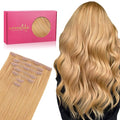 WENNALIFE Seamless Clip In Hair Extensions Human Hair, 16 Inch 130g 7pcs Strawberry Blonde Real Hair Extensions Clip in Human Hair Invisible PU Skin Weft Natural Remy Human Hair Extensions
