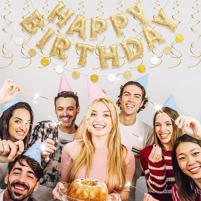 Pre-strung Gold Glitter Happy Birthday Banner Reusable Birthday Decorations | - Image 8