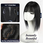 starluck Human Hair Toppers for Women with Thinning Hair, 14 Inch Real Hair Topper, 4.6x4 Inch SilkHug Swiss Lace Base Hairpiece, With Bangs (Black)