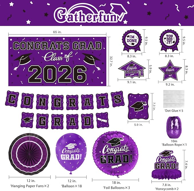 Purple Themed 2026 Graduation Decorations Set - Image 2