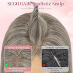 Real Human Hair Toppers for Women 3.54"*4.72" Silky Base 150% Density No Bangs Adjustable Parting Clip-In Topper Hairpieces for Women with Thinning Hair 10 Inches White Mixed Natural Black