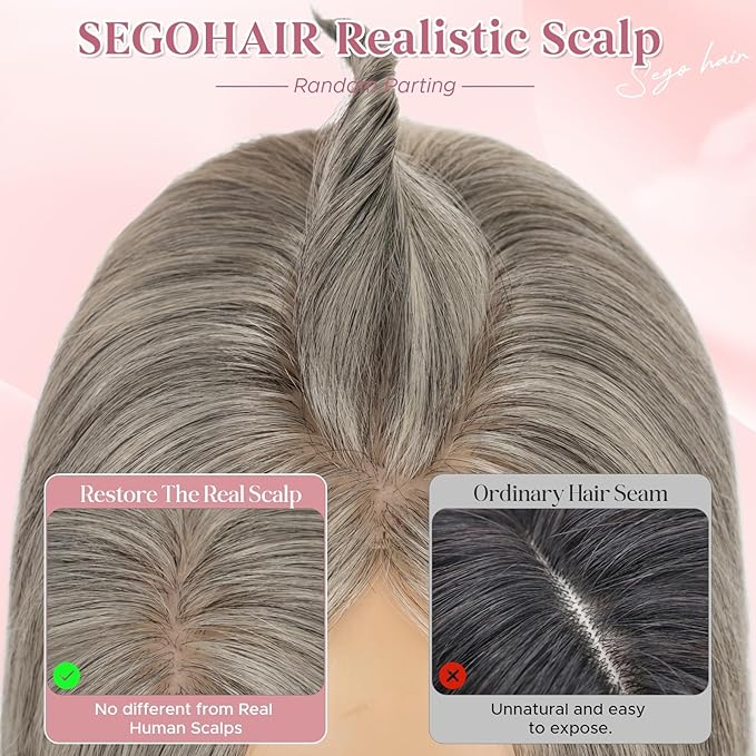 Real Human Hair Toppers for Women 3.54"*4.72" Silky Base 150% Density No Bangs Adjustable Parting Clip-In Topper Hairpieces for Women with Thinning Hair 16 Inches White Mixed Natural Black