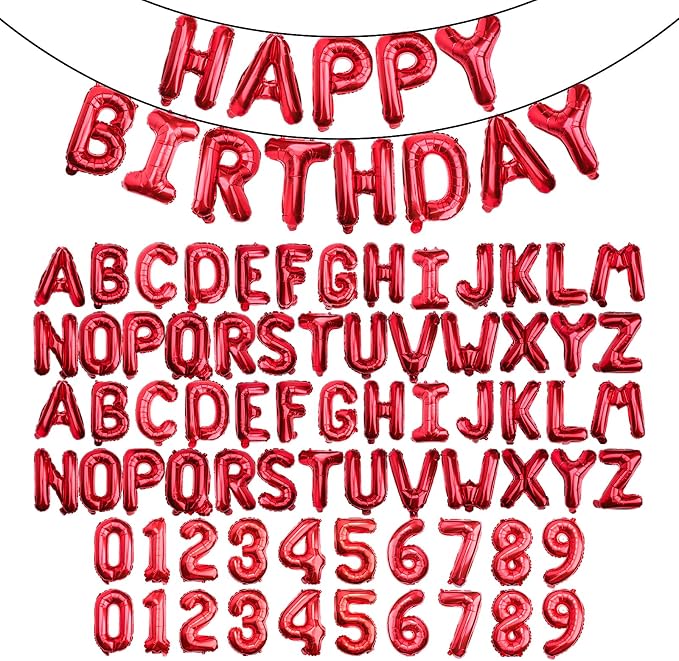 16" Red Letter Number Balloons, Happy Birthday & 2 Sets of A-Z 0-9, Foil Mylar by Makeyourpartypop