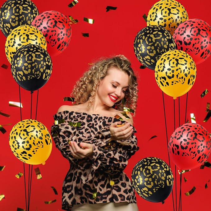 Gejoy 50 Pcs Cheetah Balloons Gold Black Red Leopard Print Balloons 12 Inch - Image 3