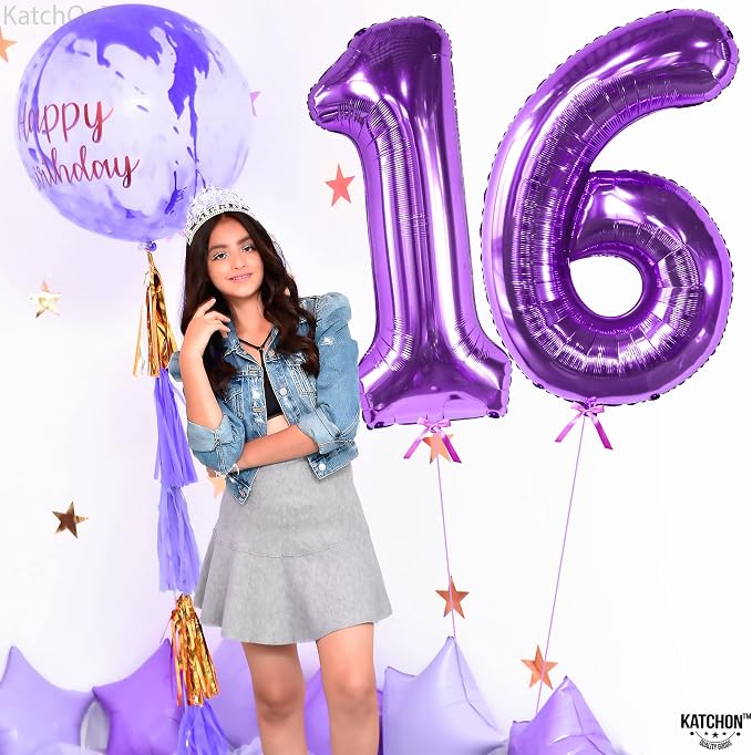 KatchOn Purple 16 Balloons Number 40 Inch | Mylar 16 Balloon Numbers Purple - Image 3