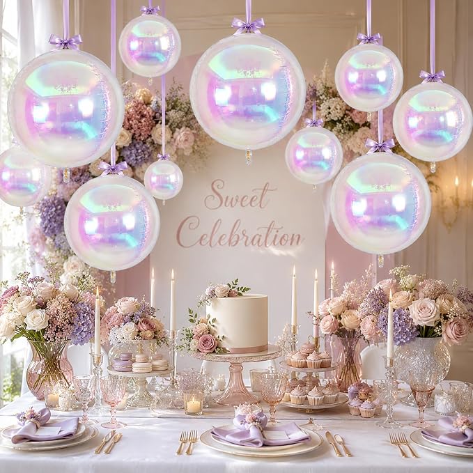 12Pcs Iridescent Round Foil Balloons, 4D Holographic Clear Ball Balloons | - Image 7