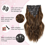 Clip in Hair Extensions for Women, 8PCS 16 Inch Wavy Dark Brown Mix Light Brown Curly Hair Extensions Clip Ins, Synthetic Airy and breathable Hairpieces for Women