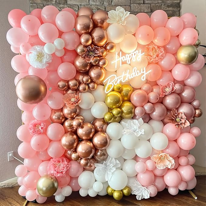 135pcs Chrome Gold Rose Gold White and Confitti Balloons Different Sizes 18" - Image 7