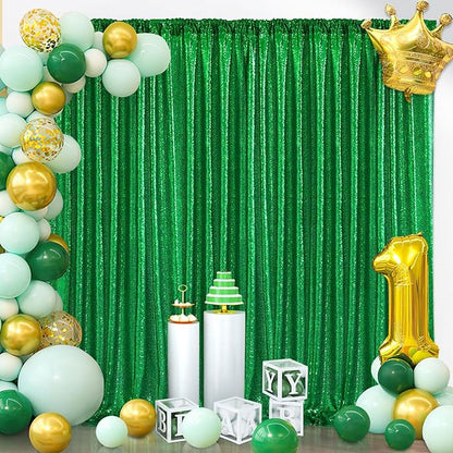 Green Sequin Backdrop Curtains Party Photo Glitter Drapes 2 Pcs 2FTx8FT | - Image 3