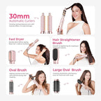 6 in 1 Hair Dryer Brush, Detachable Air Styler, 3 Heat Settings Blow Dryer Brush Frizz-Free Volumizing, Straightening, Curling ALCI Safety Plug for Travel & Home Styling (Pink-A)