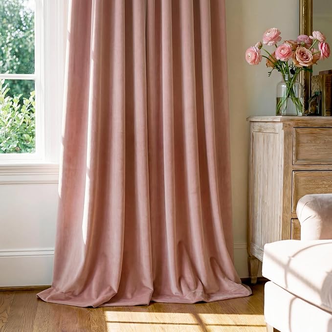 Dusty Pink Velvet Curtains for Girls Bedroom, W52 x L105, 2 Panels | Room - Image 7