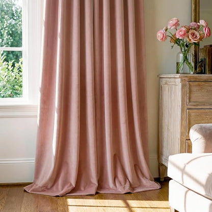 Dusty Pink Velvet Curtains for Girls Bedroom, W52 x L132, 2 Panels | Room - Image 7
