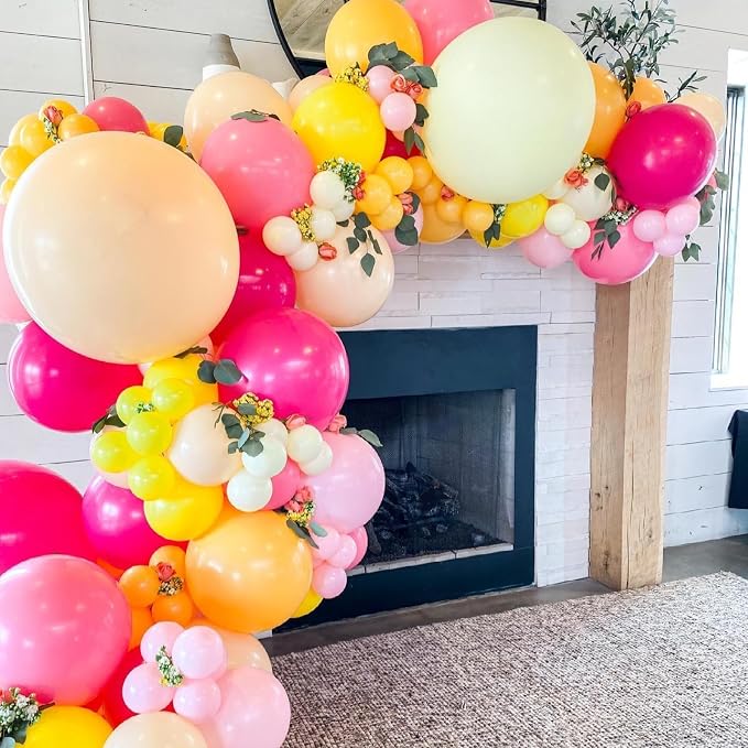 Pink and Yellow Balloons, 12 Inch Maca Hot Pink Yellow Confetti Balloons - Image 6