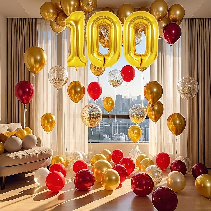Gold Number 100 Balloon, 40 Inch Foil Helium Number Balloons, 100th Birthday - Image 3