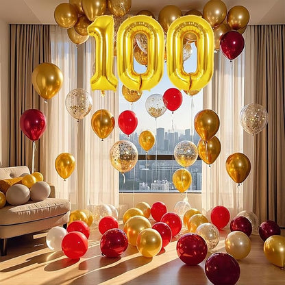 Gold Number 100 Balloon, 40 Inch Foil Helium Number Balloons, 100th Birthday - Image 3
