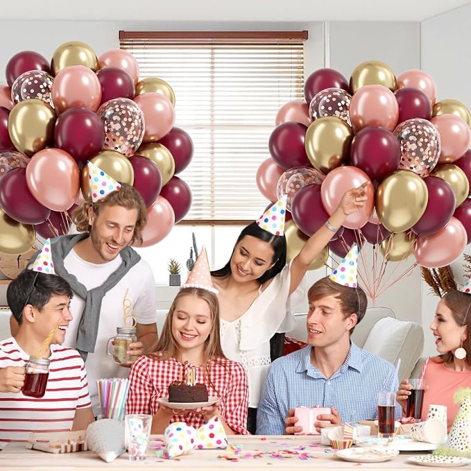 60pcs 12inch Burgundy and Gold Balloons - Image 5