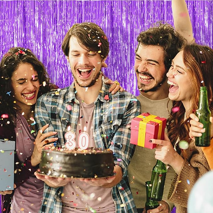 5 Pack Foil Curtain Backdrop Purple Metallic Tinsel Foil Fringe Curtains Photo - Image 2