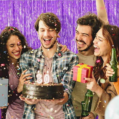 5 Pack Foil Curtain Backdrop Purple Metallic Tinsel Foil Fringe Curtains Photo - Image 2